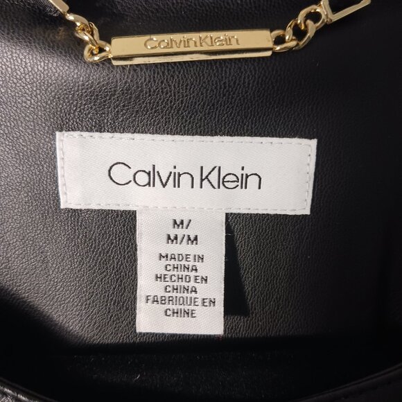 Calvin Klein Black Faux Leather Lightweight Coat, Size Medium Classic, Vegan - Picture 2 of 16
